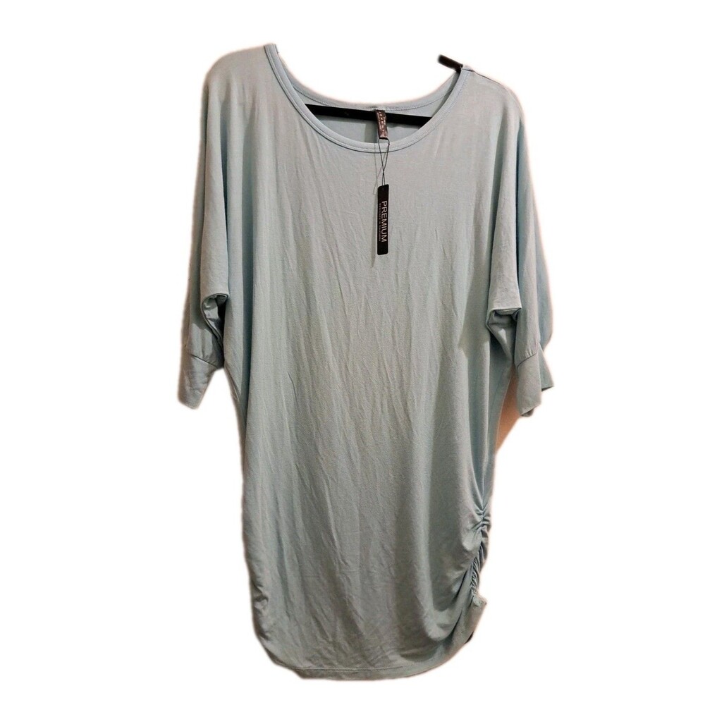 Made by Johnny Womens Top Size L Blue Stretch Scoop Neck Dolman Sleeves NWT Flaw